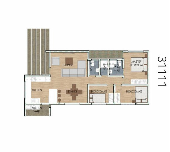 Architectural floor plan 31111-1.original.jpg for 3 Bedroom Bungalow - ID 31111 with 3 bedrooms and 2 bathrooms. ( bungalow )