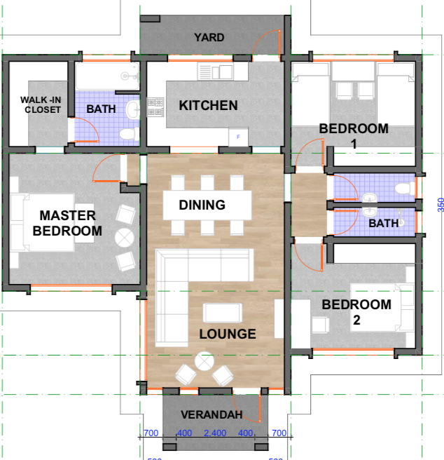 Architectural floor plan 31151-floor-plan-complete for Inuua Chapchap 31151 with 3 bedrooms and 2 bathrooms. ( jengapolepole )