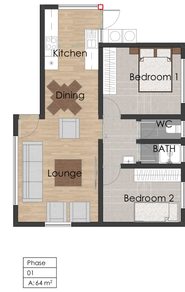 Architectural floor plan 31213 Phase 1 for Inuua Chapchap 31213 with 3 bedrooms and 2 bathrooms. ( jengapolepole )
