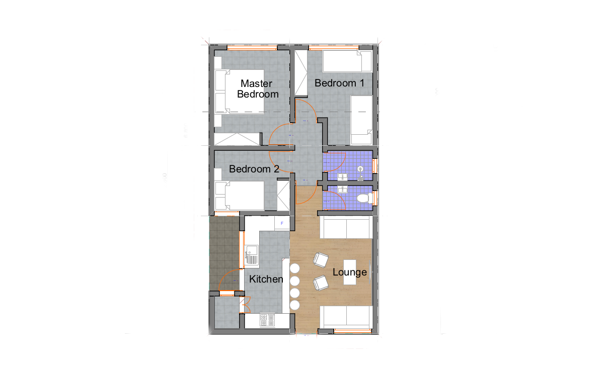 Architectural floor plan 3181-1.jpg for 3 Bedroom Bungalow - ID 3181 with 3 bedrooms and 1 bathrooms. ( bungalow )
