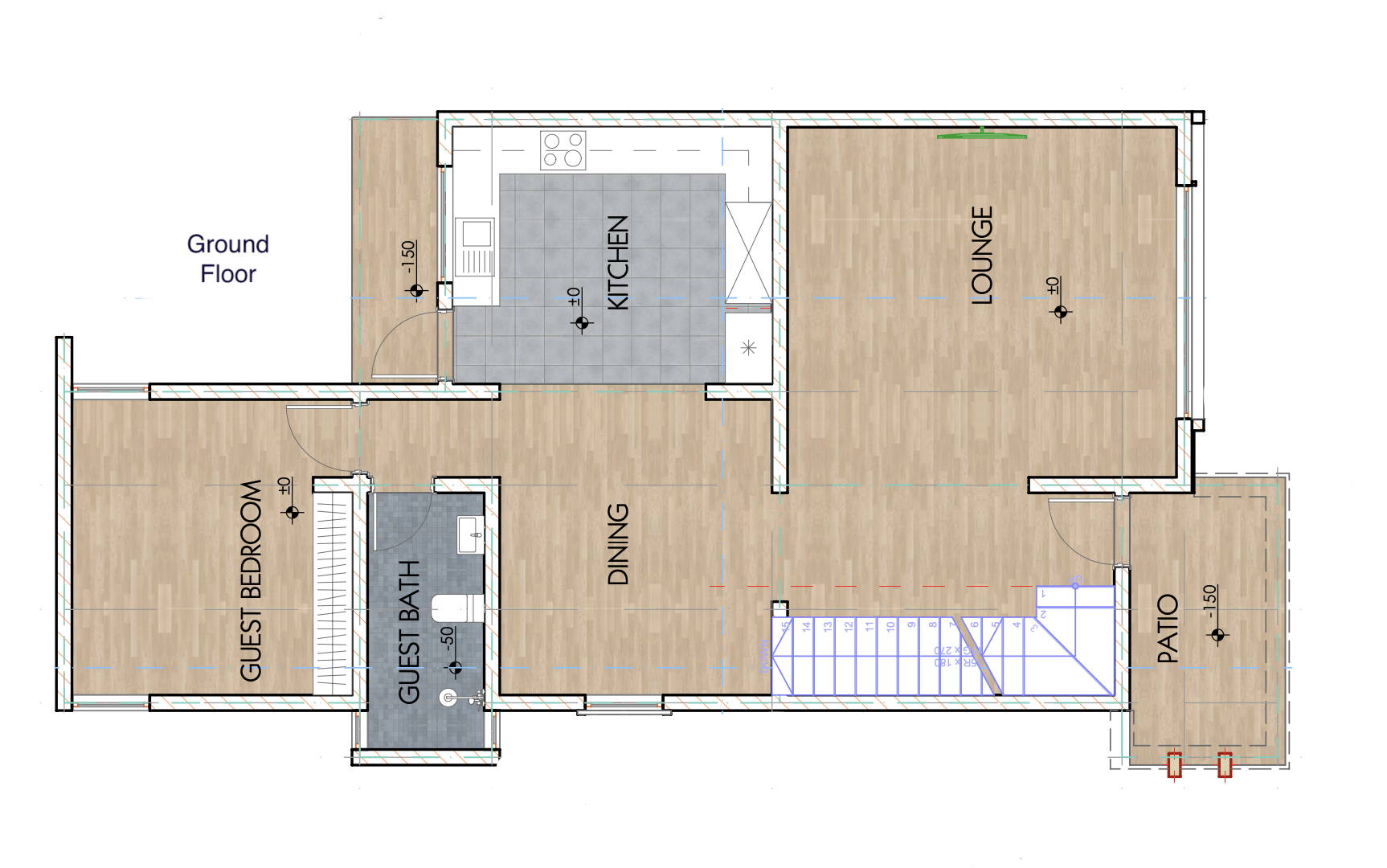 Architectural floor plan 4221 ground for 4 Bedroom Maisonette - ID 4221 with 4 bedrooms and 3 bathrooms. ( maisonette )