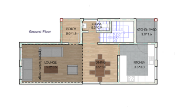 Architectural floor plan 3261 Ground Floor for 3 Bedroom Maisonette - ID 3261 with 3 bedrooms and 2 bathrooms. ( maisonette )
