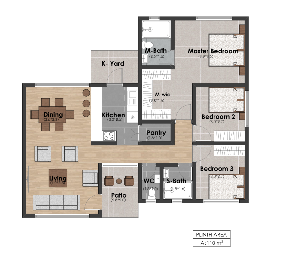 Architectural floor plan 3122 Floor plan for Inuua Chapchap 3122 with 3 bedrooms and 2 bathrooms. ( bungalow )