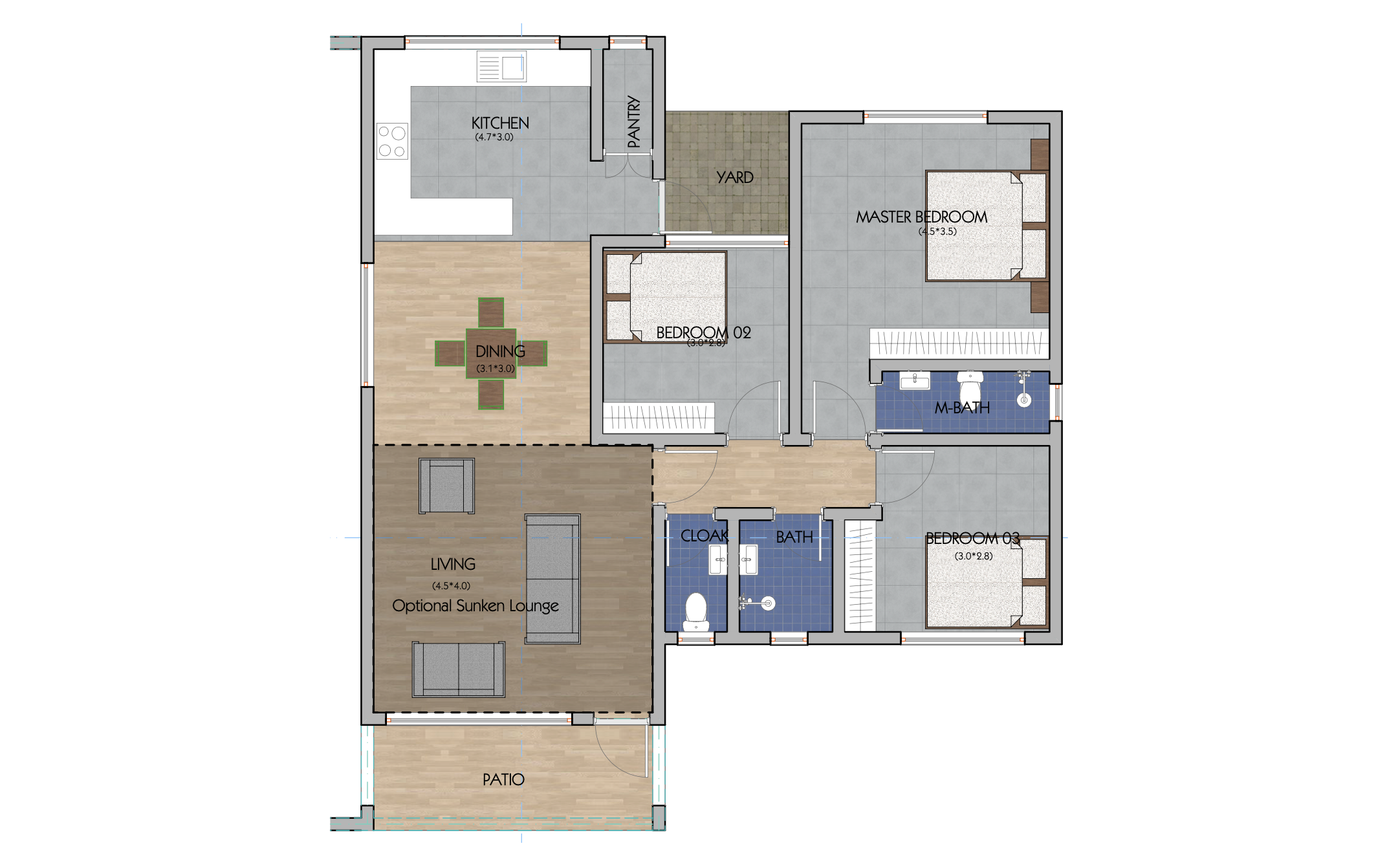 Architectural floor plan Screenshot 2019-10-26 16.31.23.png for 3 Bedroom Bungalow -ID 3143 with 3 bedrooms and 2 bathrooms. ( bungalow )