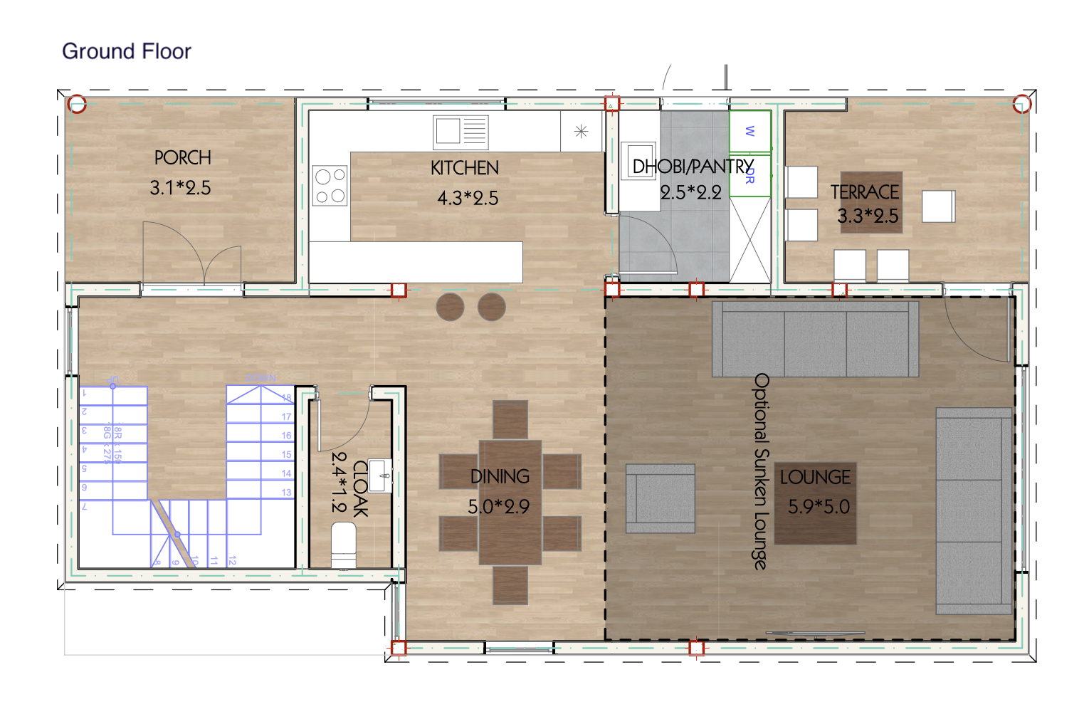 Architectural floor plan 4251 Ground Floor for 4 Bedroom Maisonette - ID 4251 with 4 bedrooms and 2 bathrooms. ( maisonette )