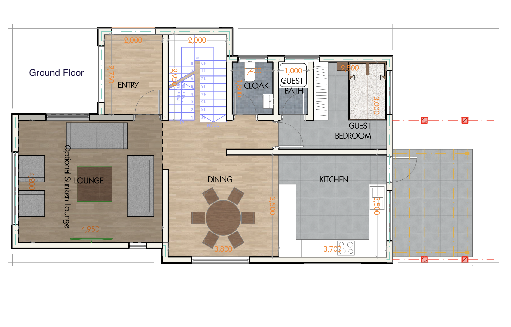 Architectural floor plan 4241 Ground Floor for 4 Bedroom Maisonette - ID 4241 with 4 bedrooms and 3 bathrooms. ( maisonette )