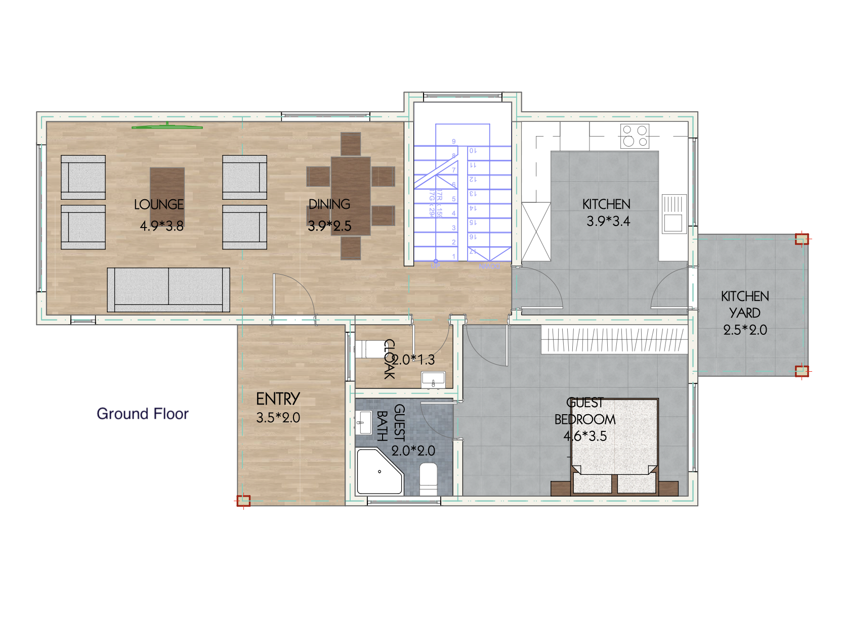 Architectural floor plan 3251 Ground Floor for 3 Bedroom Maisonette ID - 3251 with 3 bedrooms and 3 bathrooms. ( maisonette )