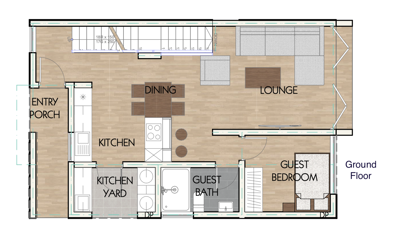 Architectural floor plan Floor Plan for 4 Bedroom Maisonette - ID 42101 with 4 bedrooms and 3 bathrooms. ( maisonette )