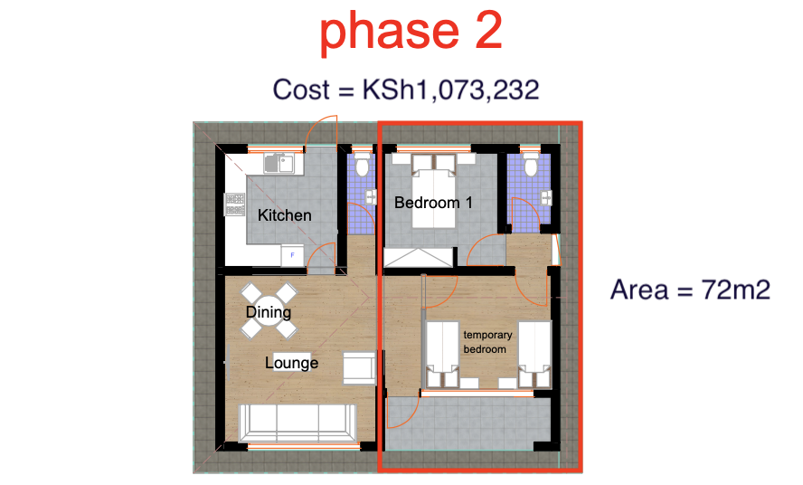 Architectural floor plan 4171 Phase 2 for 4 Bedroom Jenga Pole Pole Bungalow - ID 4171 with 4 bedrooms and 2 bathrooms. ( jengapolepole )