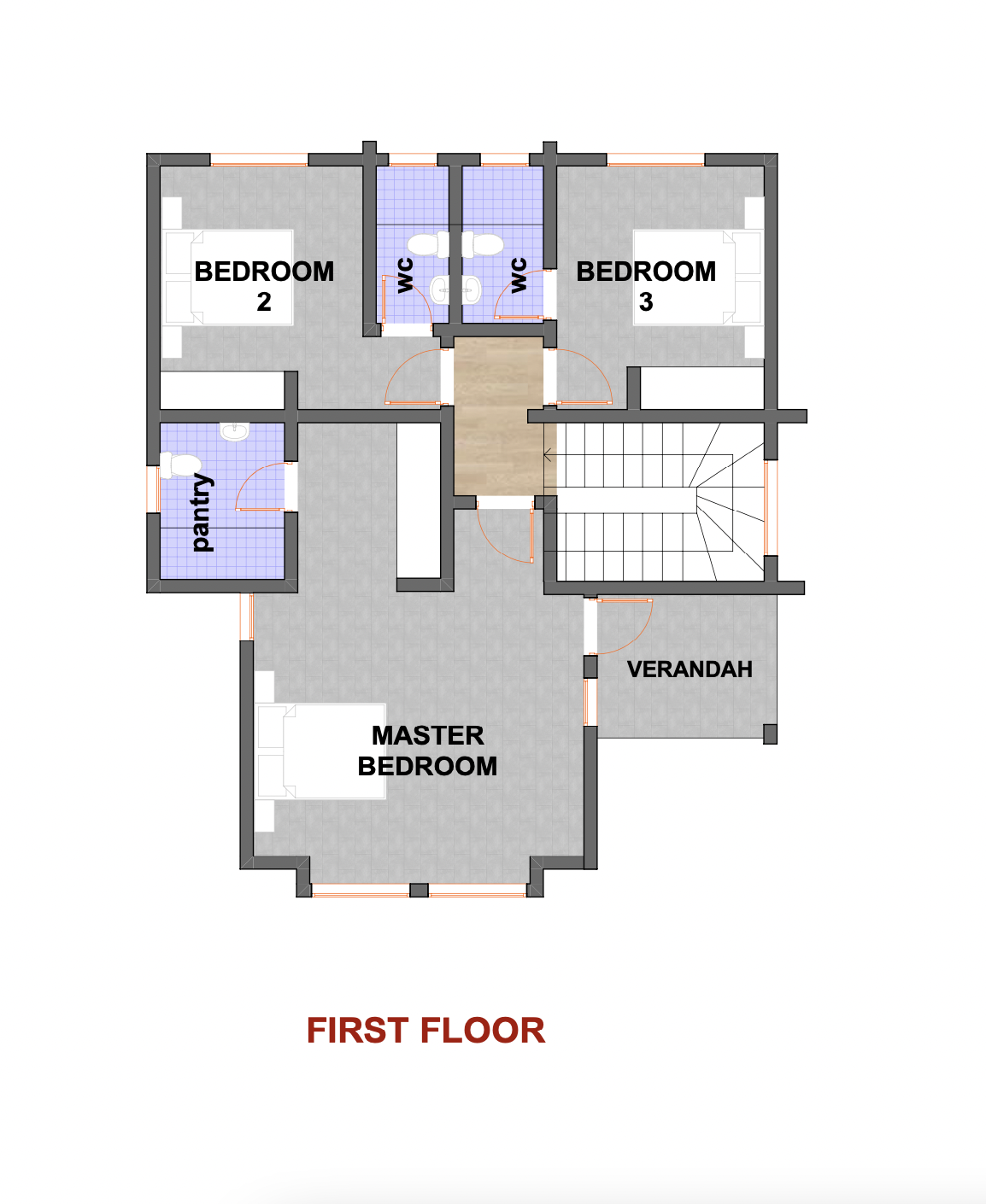 Architectural floor plan First Floor Plan for NACHU Maisonette Flat with 4 bedrooms and 3 bathrooms. ( maisonette )