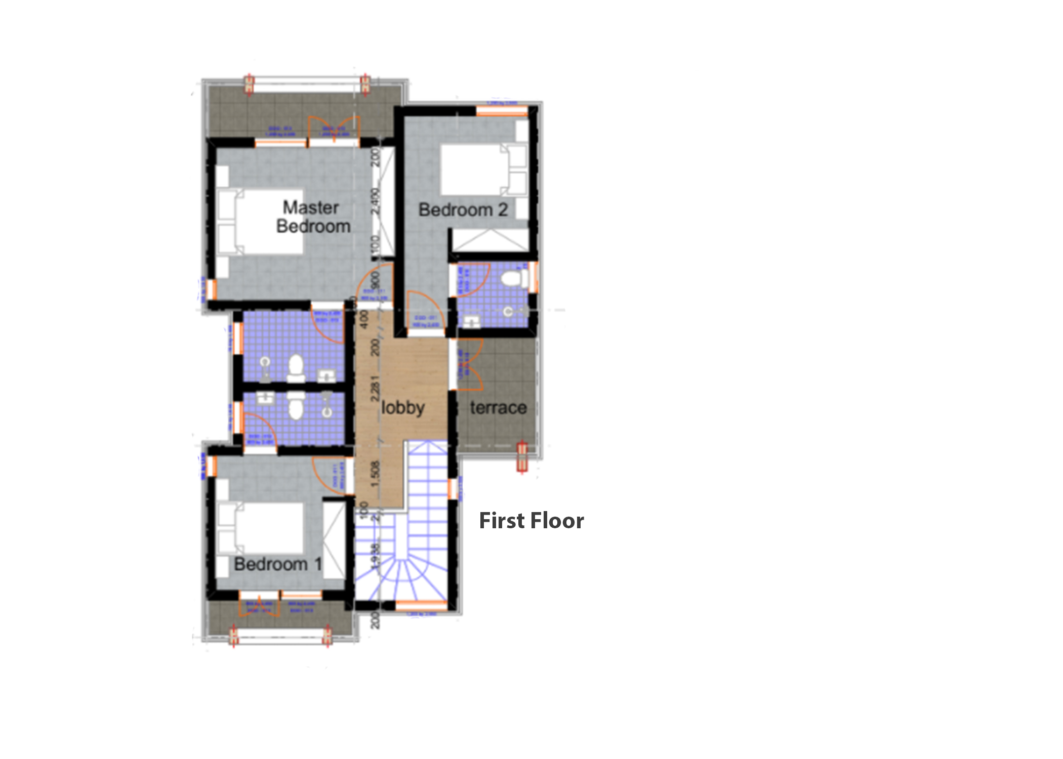 Architectural floor plan First floor for 4 Bedroom Maisonette- ID 42111 with 4 bedrooms and 4 bathrooms. ( maisonette )