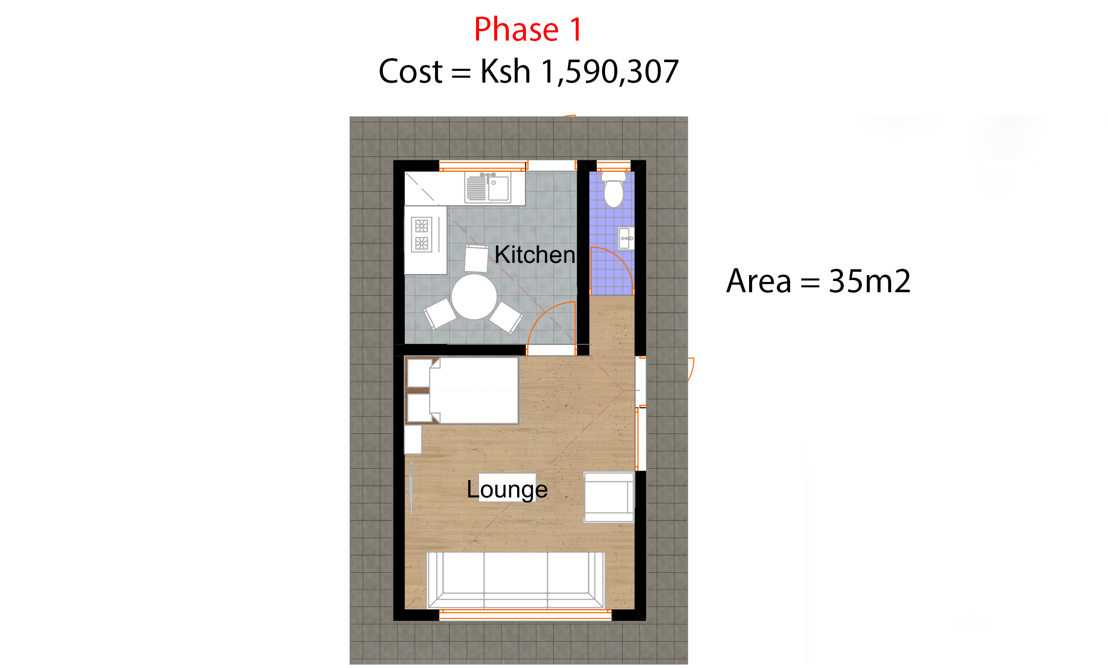 Architectural floor plan phase1plan.png for 3 Bedroom Bungalow - ID 31101 with 3 bedrooms and 2 bathrooms. ( jengapolepole )